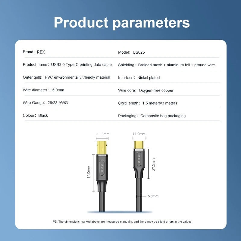 USB C to Type B Printer Cable